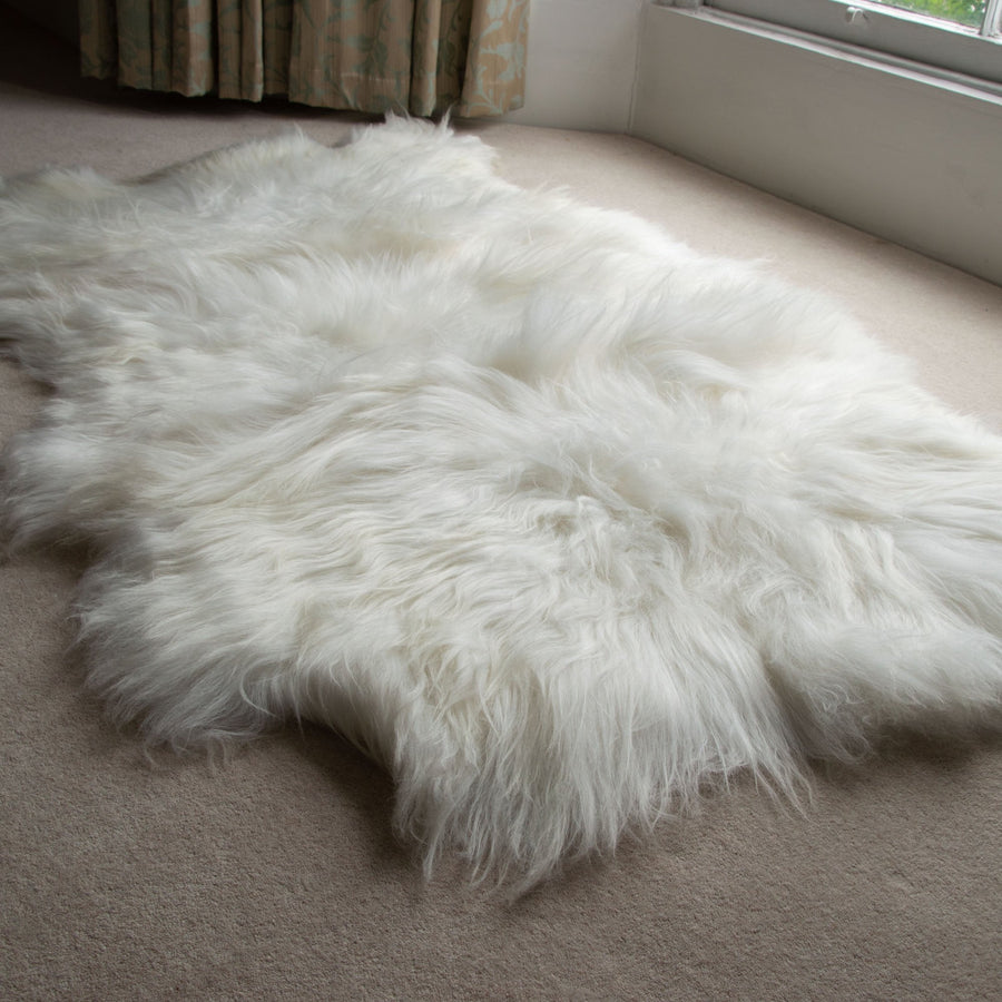 Luxury Icelandic sheepskin rug, premium handcrafted natural white sheepskin throw, double triple quad penta sexto octo sizes by Wildash London at brixbailey.com