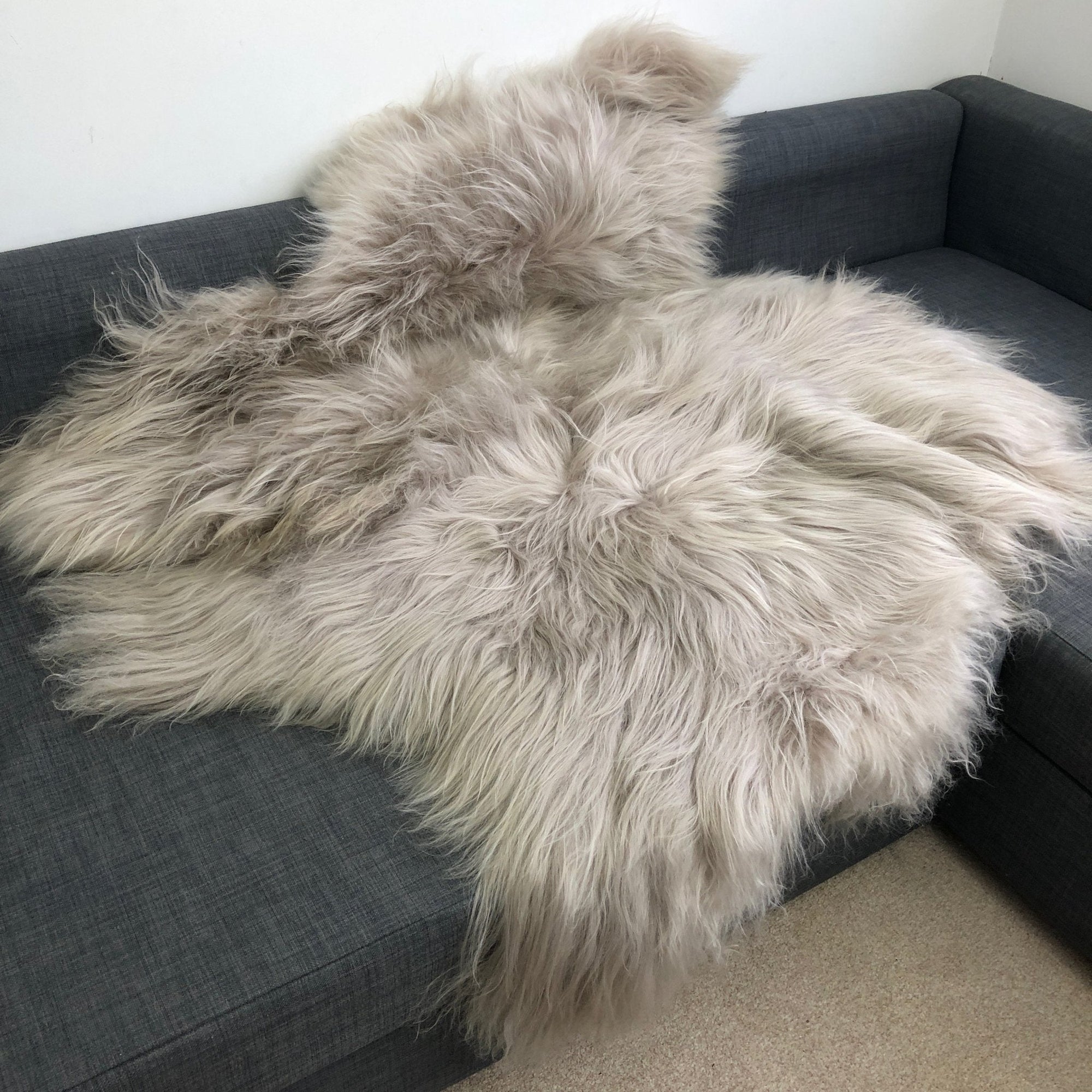 Icelandic Sheepskin Long Fur Rug Throw Dove Grey | All Sizes