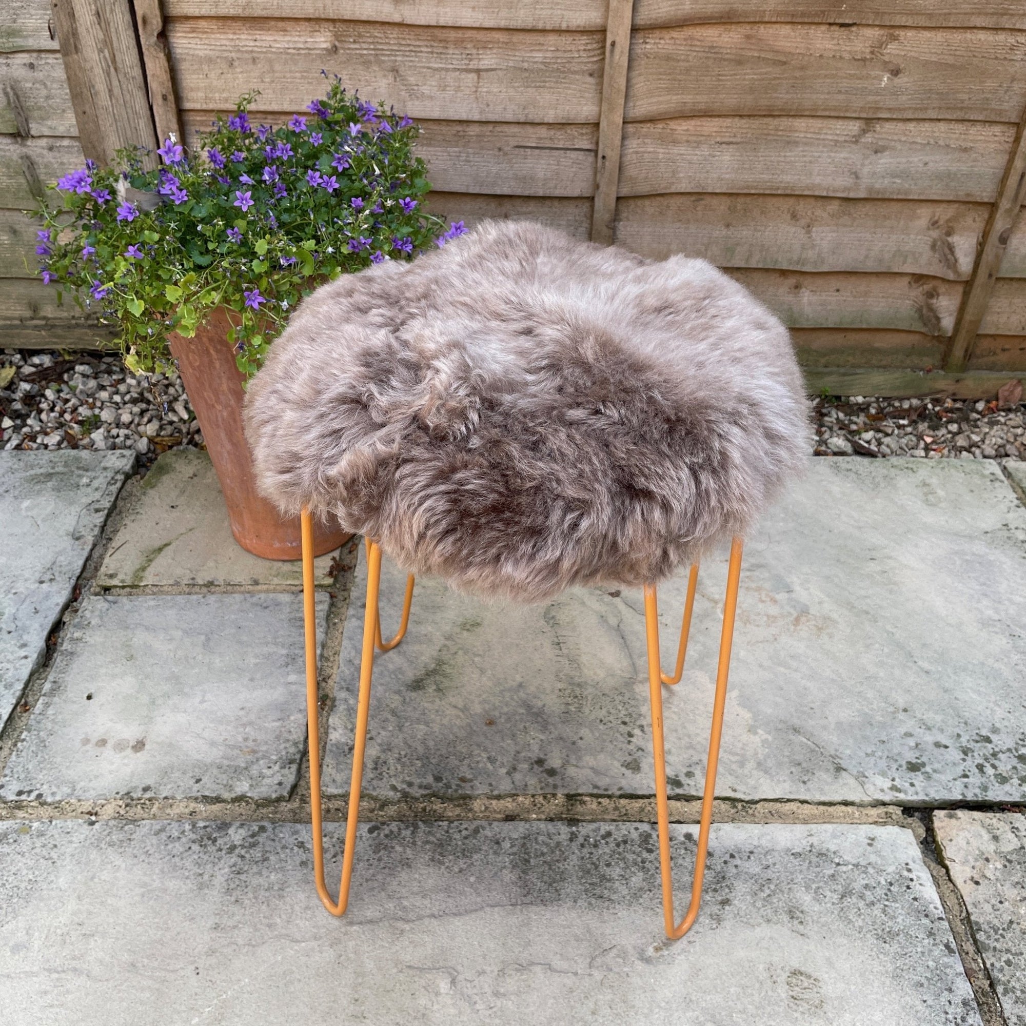 Premium Icelandic sheepskin round seat cover, taupe shorn 50mm, luxury free-range organic fur, handcrafted EU-tanned, hypoallergenic by Wildash London at brixbailey.com