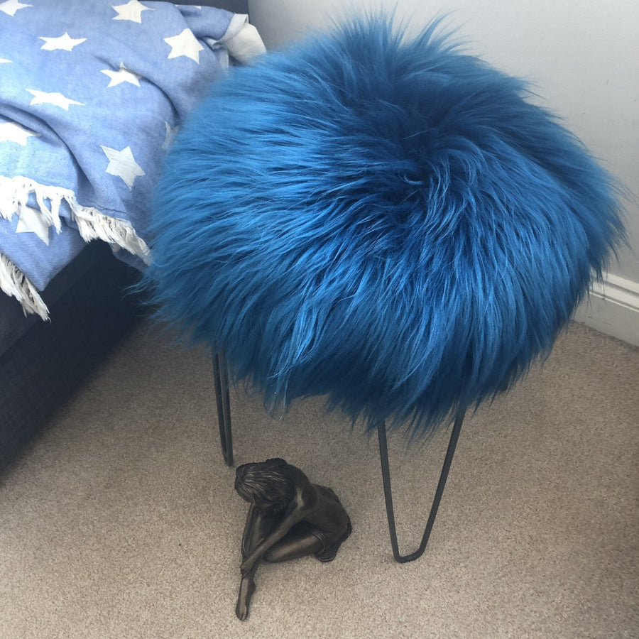 Icelandic Sheepskin Roundie Seat Cover Turquoise Blue Long 35cm