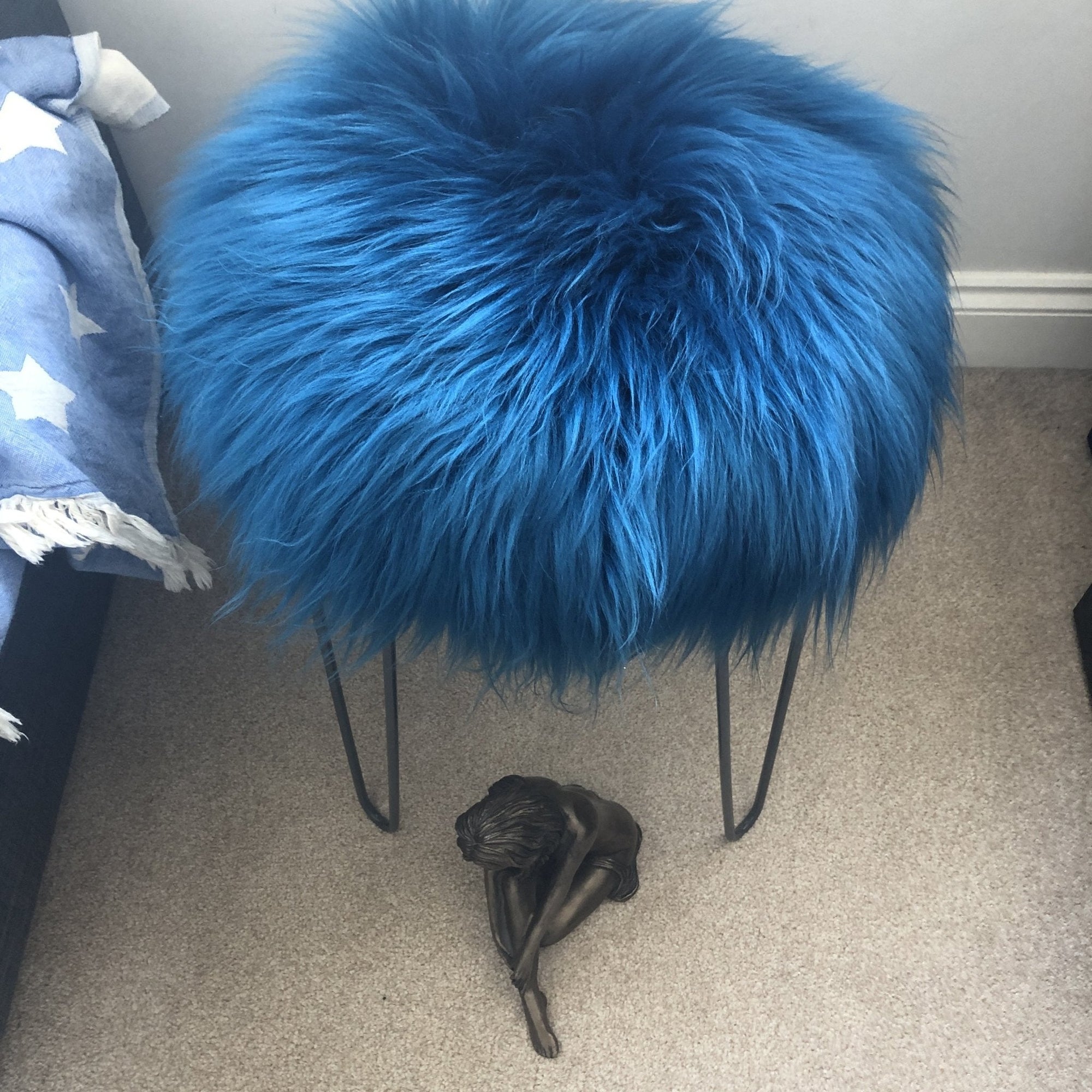 Luxury Icelandic sheepskin seat cover, rich turquoise blue, premium natural sheepskin, handcrafted, stylish, best-selling by Wildash London at brixbailey.com