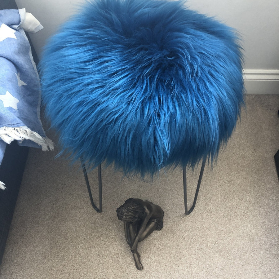 Icelandic Sheepskin Roundie Seat Cover Turquoise Blue Long 35cm