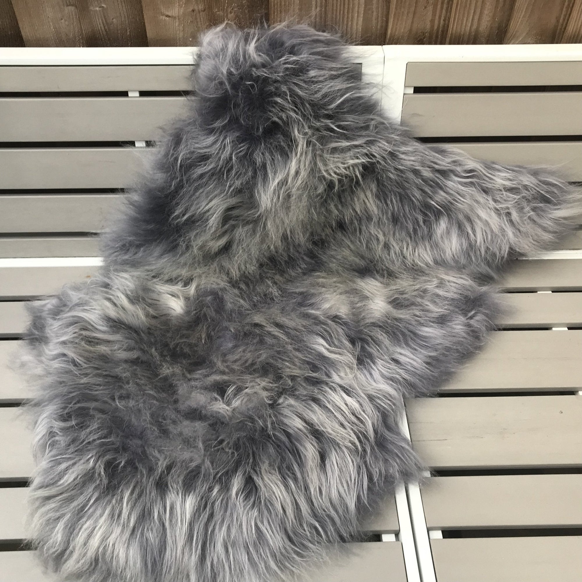 Luxury Icelandic long fur sheepskin rug in cool grey, premium handcrafted sustainable throw, stylish Nordic home decor by Wildash London at brixbailey.com