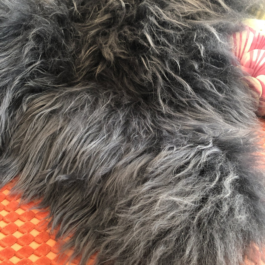 Premium Icelandic Sheepskin Rug in Graphite Grey, long fur luxury, ethically sourced, stylish home decor by Wildash London at brixbailey.com