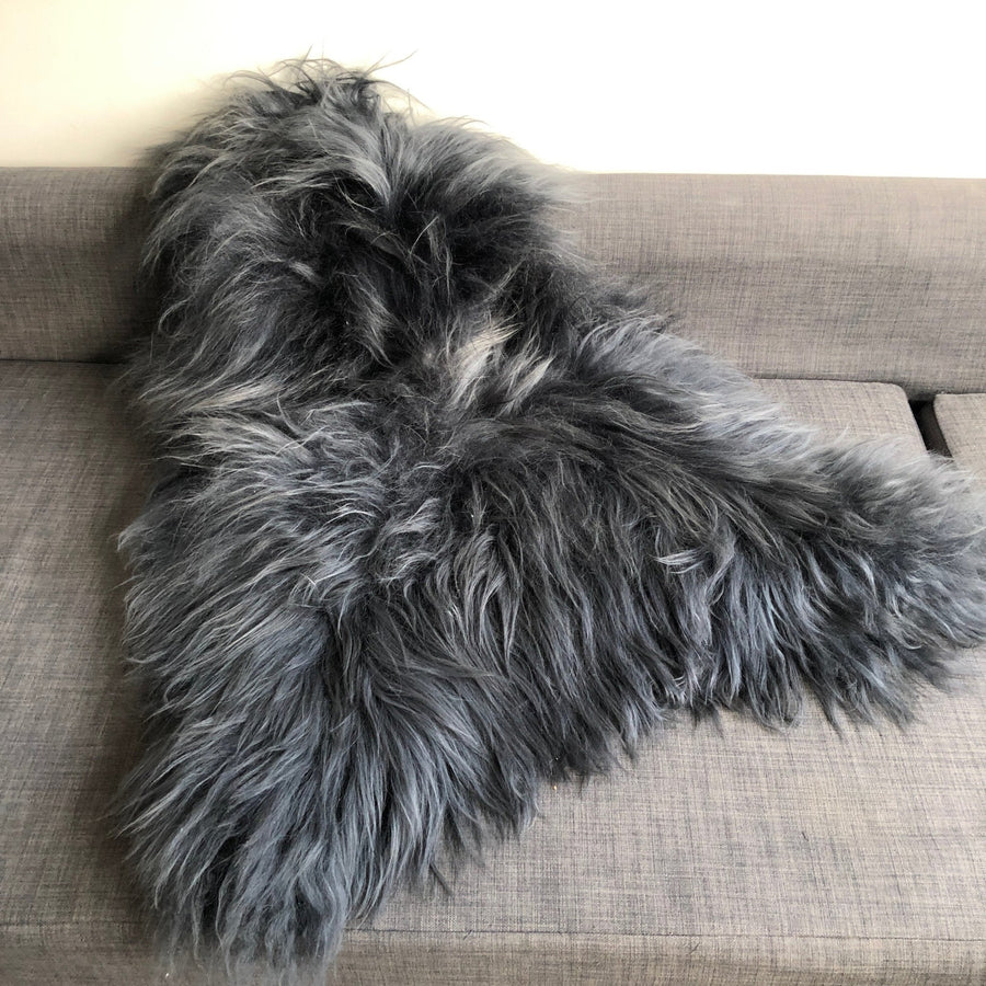 Premium Icelandic Sheepskin Rug in Graphite Grey, long fur luxury, sustainable, handcrafted, best-selling, stylish home decor by Wildash London at brixbailey.com