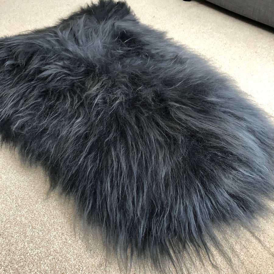 Premium Icelandic Sheepskin Rug in Graphite Grey, luxury long fur ethically sourced, stylish home decor, best-selling sustainable sheepskin by Wildash London at brixbailey.com