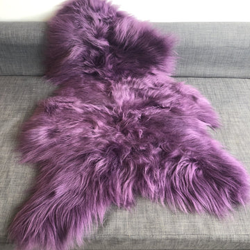 Luxury Icelandic sheepskin rug, African violet purple, premium long fur throw, ethically sourced, large free-range sheep hide by Wildash London at brixbailey.com