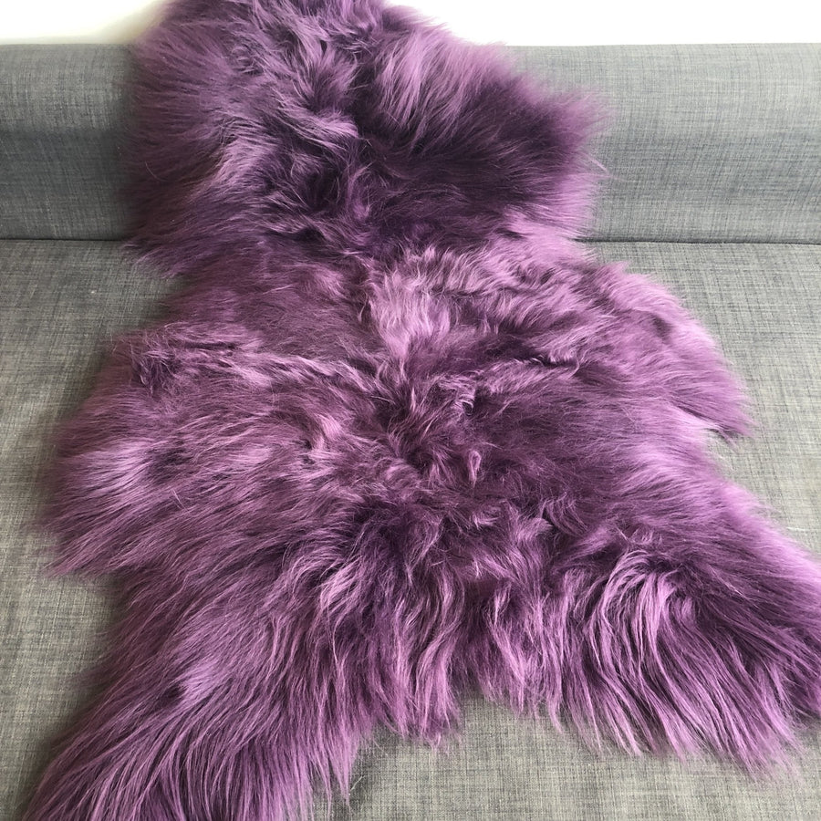 Luxury Icelandic sheepskin rug, African Violet Purple, premium long fur throw, ethically sourced, large handcrafted sheep hide by Wildash London at brixbailey.com