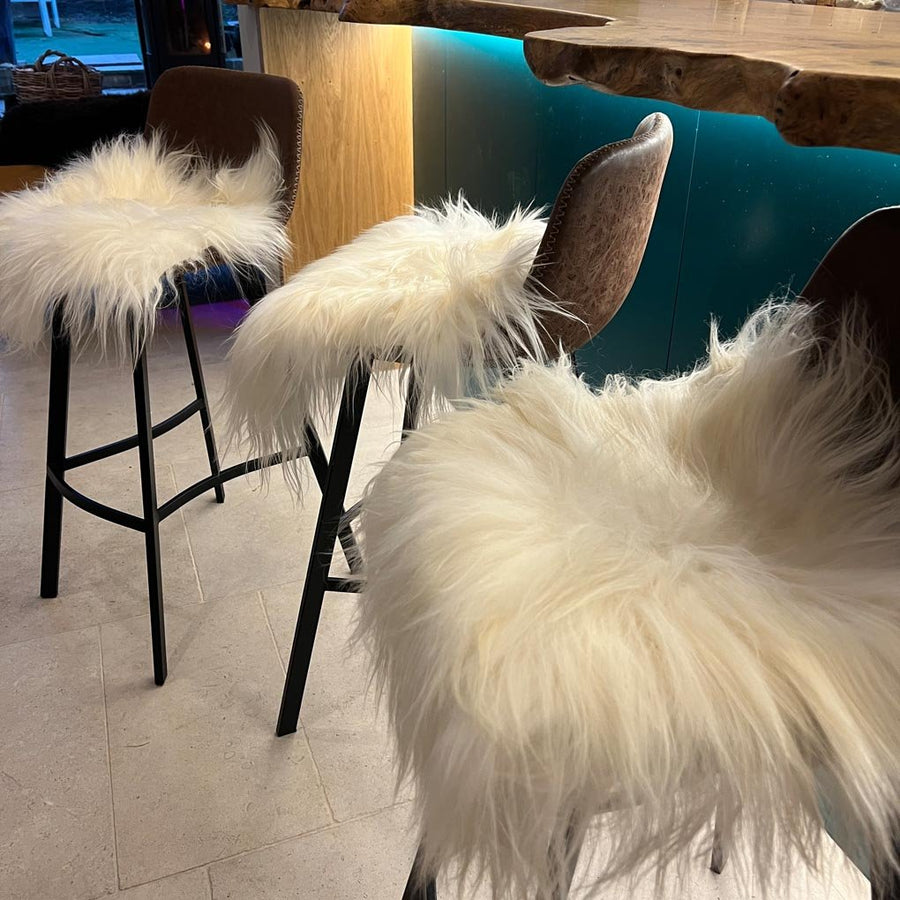 Icelandic Sheepskin Square Seat Cover 37cm Long Fur Natural White