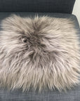 Premium Icelandic sheepskin square seat cover, 37cm taupe, luxury handcrafted free-range sheep fur, best-selling natural hypoallergenic home decor by Wildash London at brixbailey.com