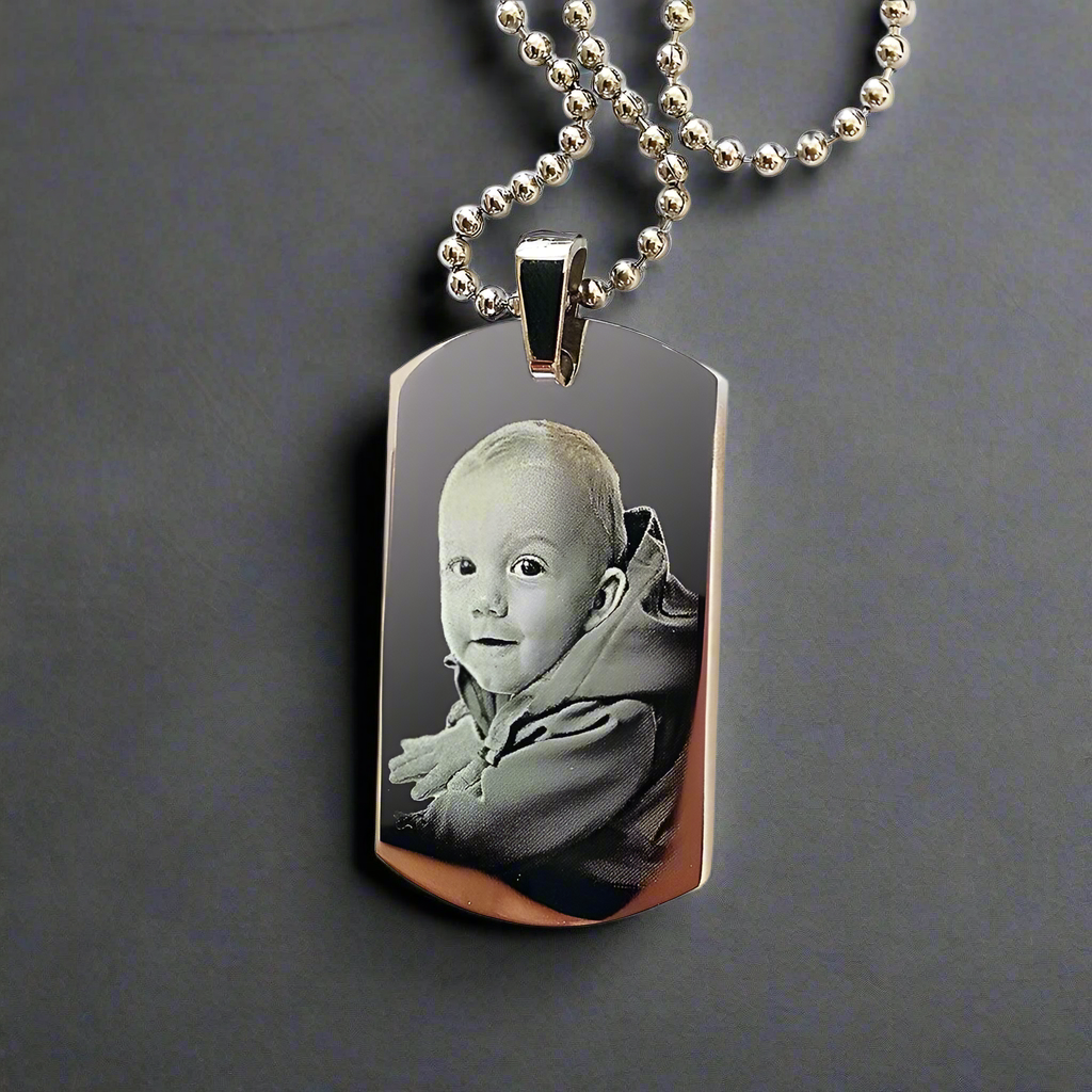 Personalised Dog Tag Necklace – Engraved Photo Pendant With Stainless Steel Ball Chain