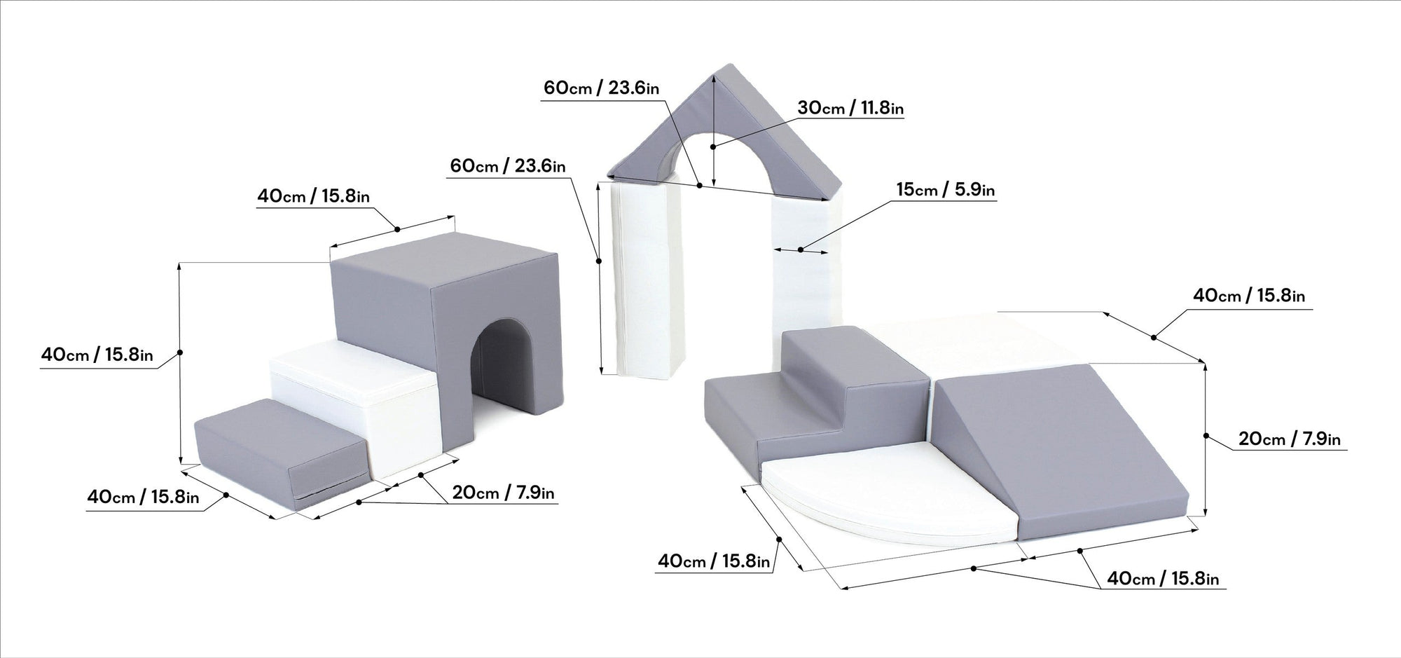 Soft Play Ten Foam Block Set Grey and White