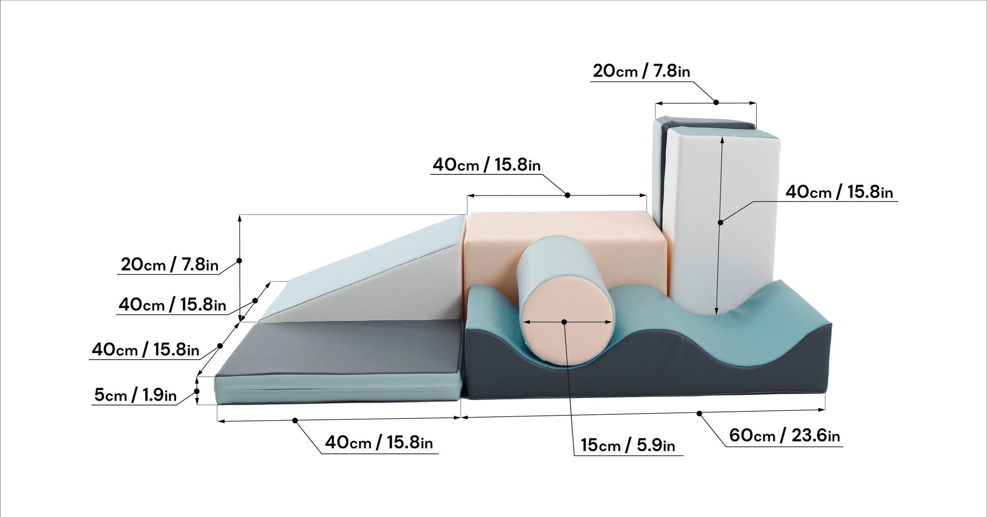 Seven Piece Soft Play Block Set in Light Pastels
