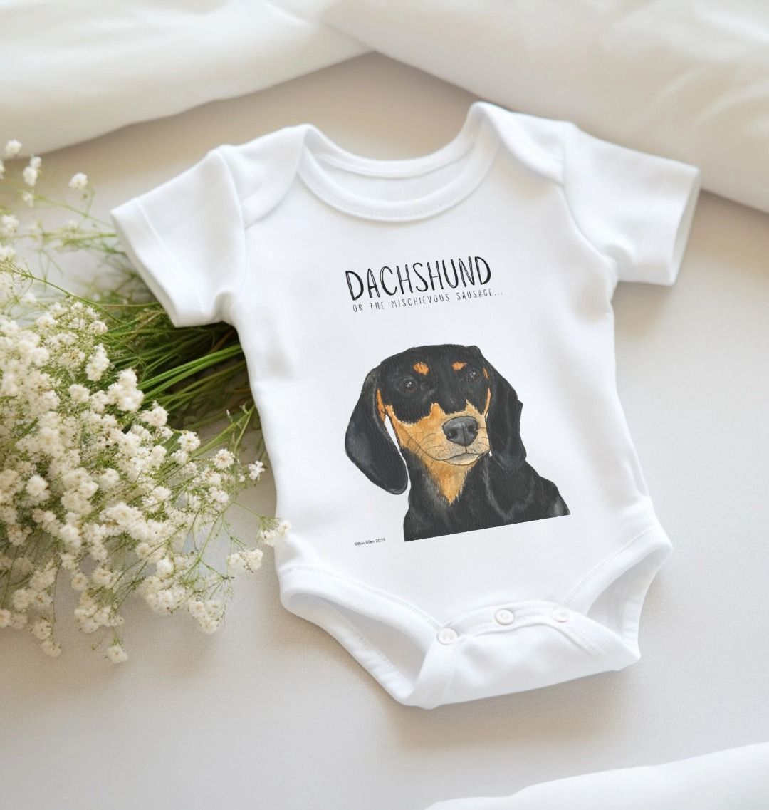 Mischievous Hot Dog Baby Bodysuit – Too Cute to Handle! Black &amp; Tan Dachshund