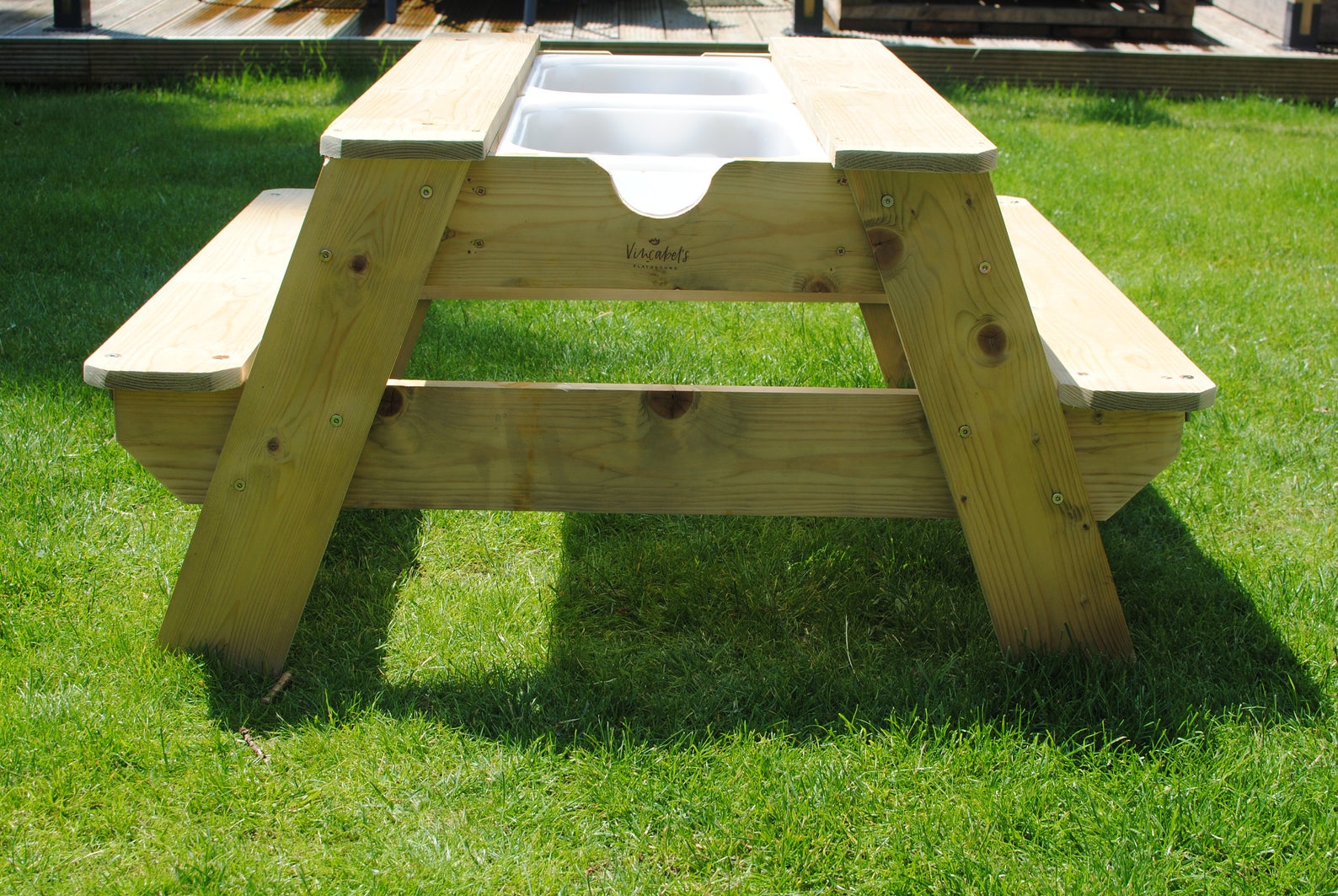 Premium 2-in-1 Sensory Play and Picnic Bench for Kids, Durable Pine Wood Outdoor Table with Removable Trays for Sand Water and Rice by Vincabel&#39;s Playground at brixbailey.com