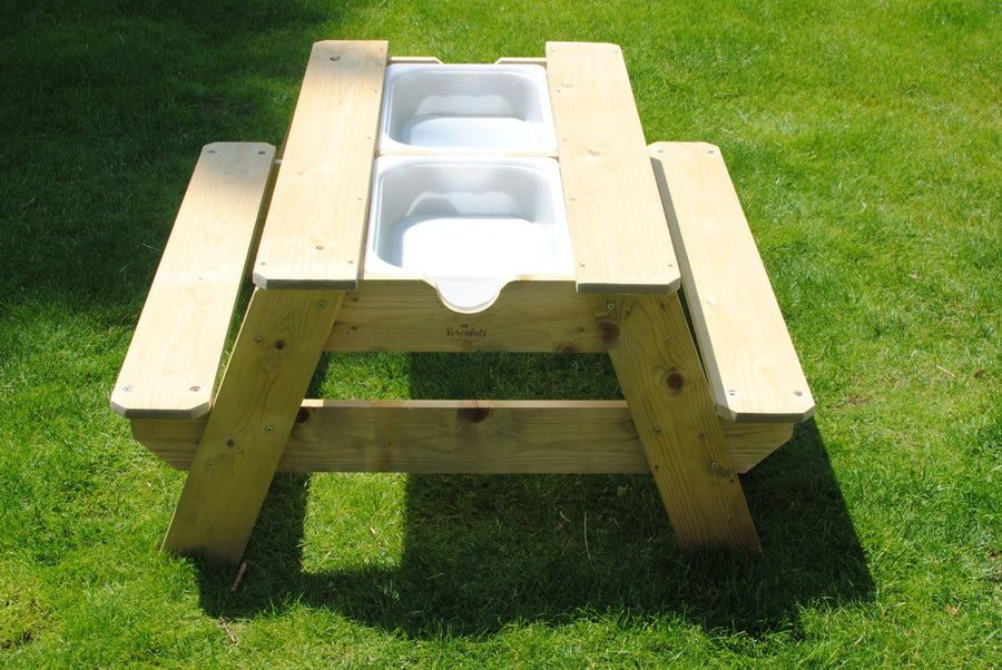 Premium 2-in-1 Sensory Play and Picnic Bench for Kids, Durable Pine Wood Outdoor Table with Removable Trays, Seats 4 Children by Vincabel's Playground at brixbailey.com