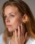 Oval Citrus Amber and Gold Stud Earrings