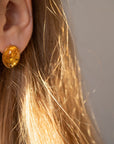 Oval Citrus Amber and Gold Stud Earrings