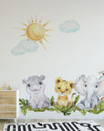 Baby Safari Animals Watercolor Wall Decal | Nursery Mural | Lion Elephant Sticker