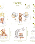Sleeping Bears Wall Decal | Bears in the Air Nursery Wall Sticker | Clouds and Stars Wall Decor