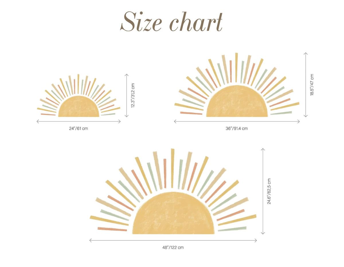 Large Boho Half Sun Watercolor Wall Decal | Nursery Decor | Kids Room Wall Art | Removable Wall Stickers | 5 sizes available