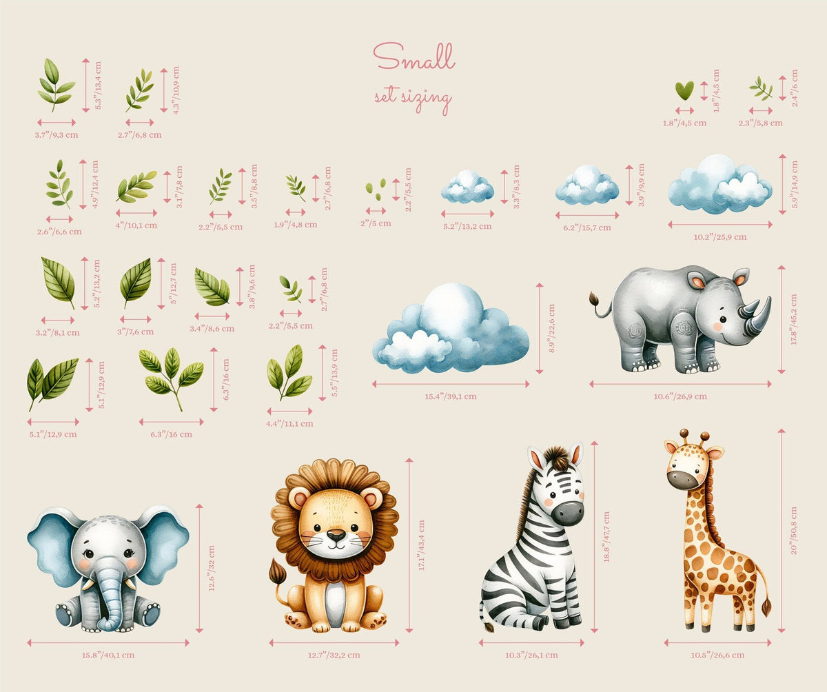 Safari Wall Stickers | Set for Kids | Safari Animals | Wall Decals | Africa Watercolor Decals Set | Nursery Peel and Stick Wall Decor