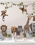 Large Safari Animals and Monkey Wall Decals, Jungle Animal Wall Stickers, Nursery Wall Decals, Repositionable Jungle Wall Decals