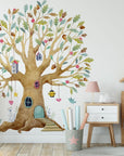 Fairy Tree House Wall Decal | Magical Wildflower Garden Floral and Fairy Wall Sticker - 3 Sizes Available