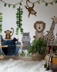 Large Safari Animals and Monkey Wall Decals, Jungle Animal Wall Stickers, Nursery Wall Decals, Repositionable Jungle Wall Decals