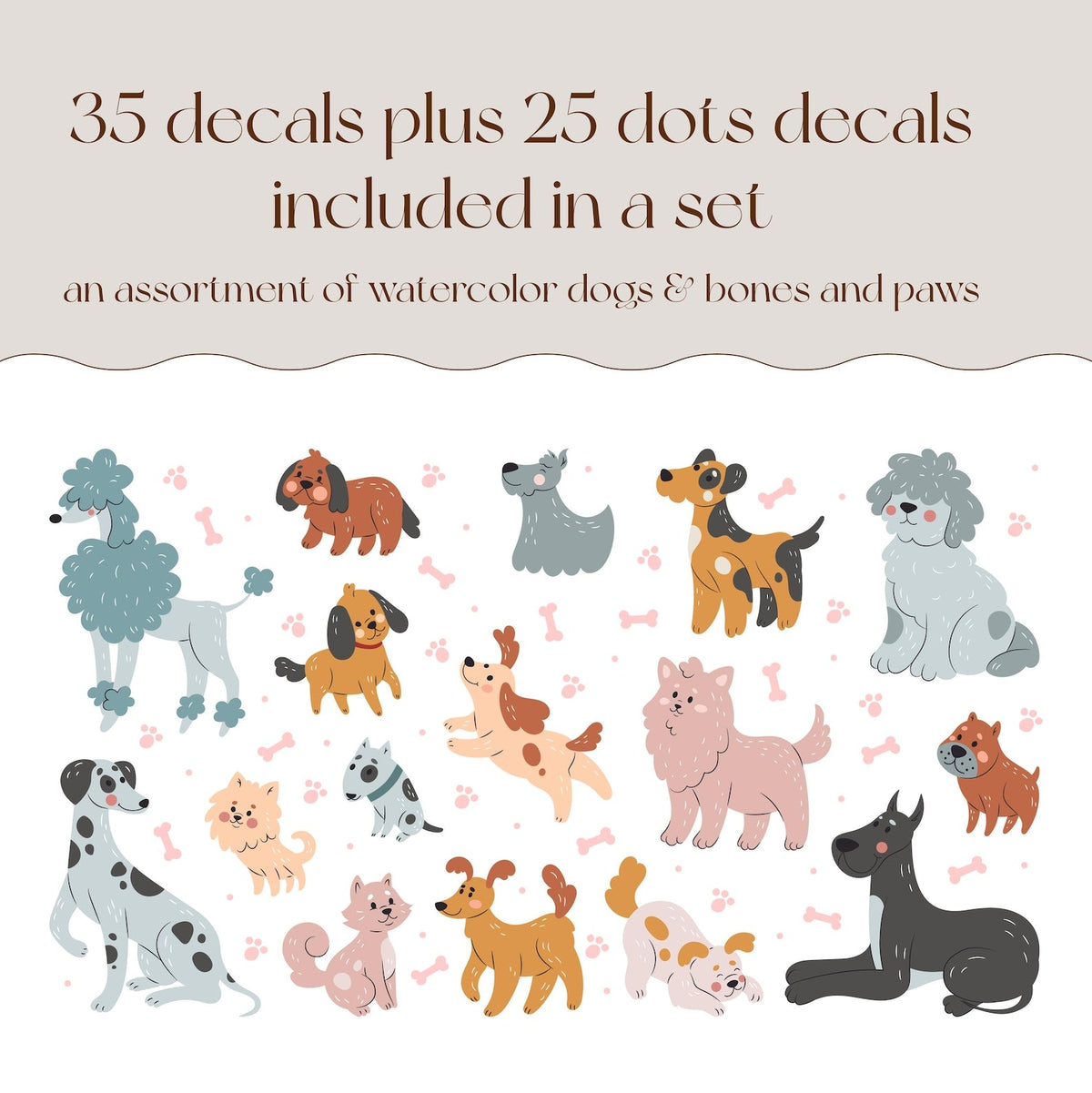 Cute Dog Wall Decals Set for Kids Room Nursery | Self-Adhesive Peel &amp; Stick Dog Stickers