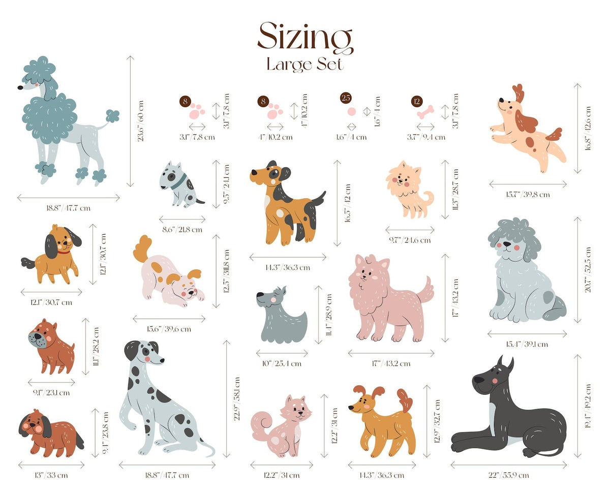 Cute Dog Wall Decals Set for Kids Room Nursery | Self-Adhesive Peel &amp; Stick Dog Stickers