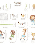 Watercolor Football Animals Nursery Wall Decals | Bear, Monkey, Giraffe, Lion Playing Soccer | Kids Room Decor | Peel and Stick Wall Art