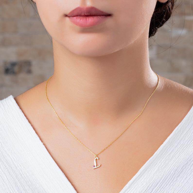 Personalized Birthstone Initial Necklace