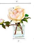 Peony Flower Arrangement in Glass Vase - 10"