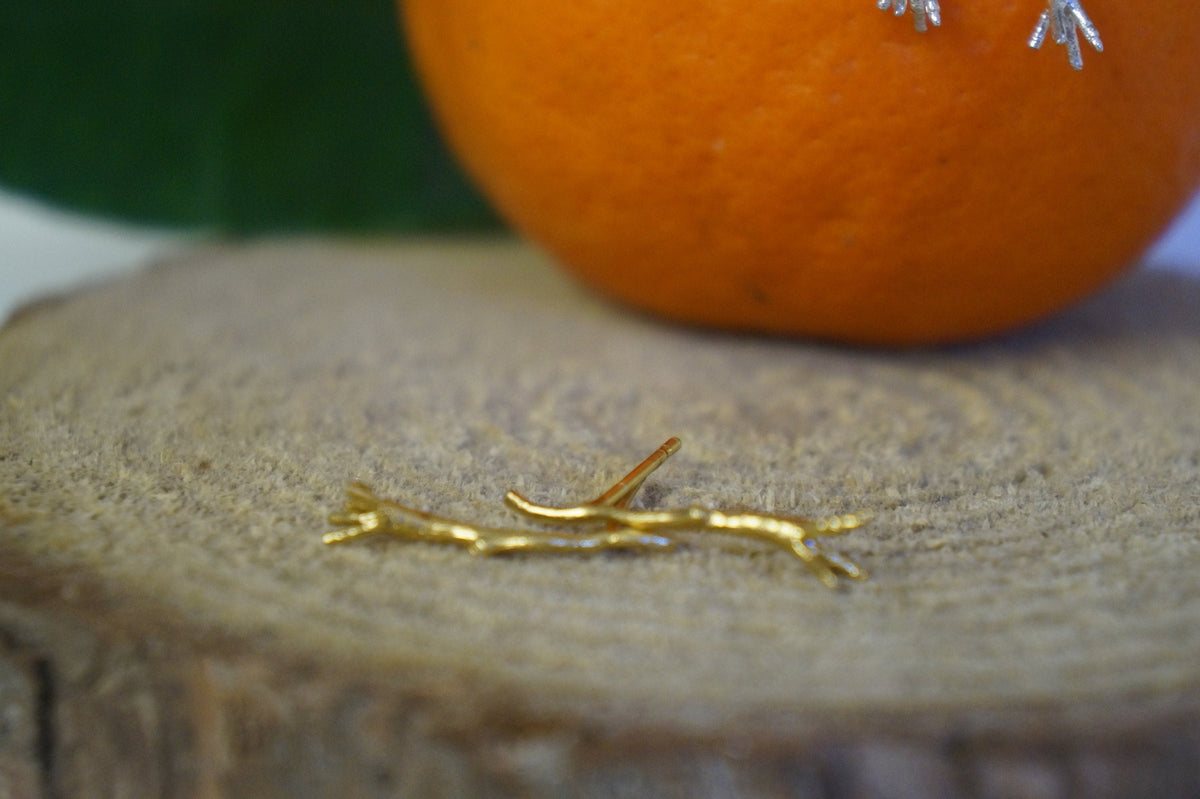 Real Jasmine Twig Stud Earrings, Handmade Minimalist Jewelry, Organic Nature Studs, Gift for Beauty &amp; Sensuality, Gold or Sterling Silver 925