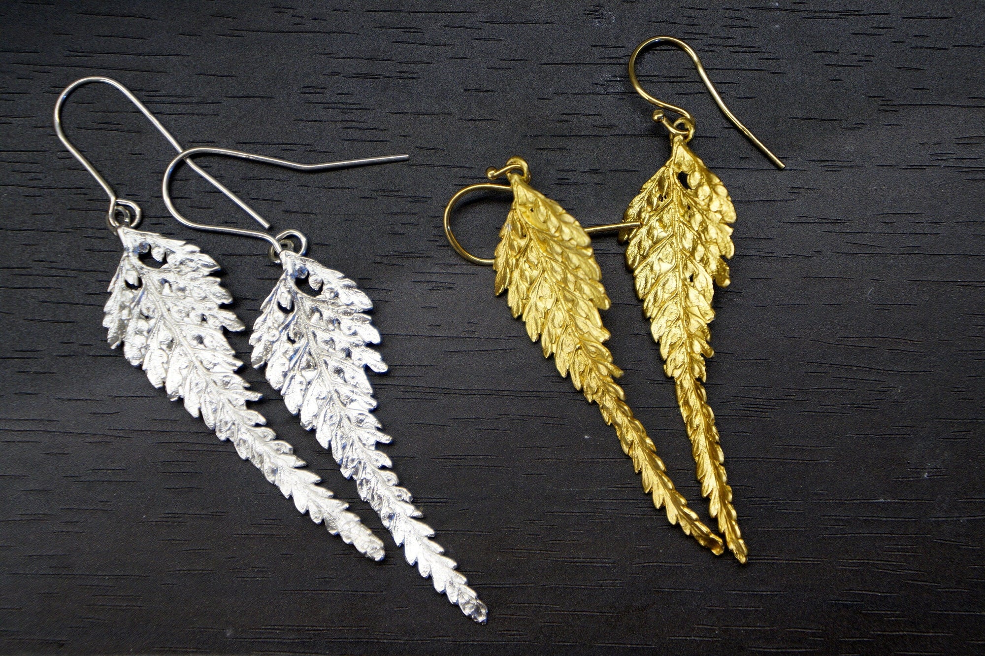 Fern Leaf Earrings: 14K Gold Plated Sterling Silver Drop-0