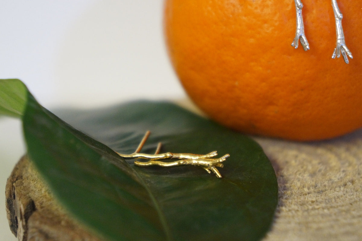 Real Jasmine Twig Stud Earrings, Handmade Minimalist Jewelry, Organic Nature Studs, Gift for Beauty &amp; Sensuality, Gold or Sterling Silver 925