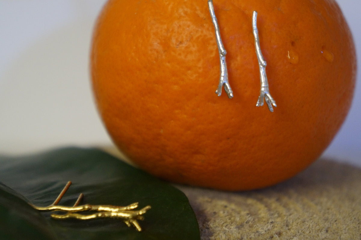 Real Jasmine Twig Stud Earrings, Handmade Minimalist Jewelry, Organic Nature Studs, Gift for Beauty &amp; Sensuality, Gold or Sterling Silver 925