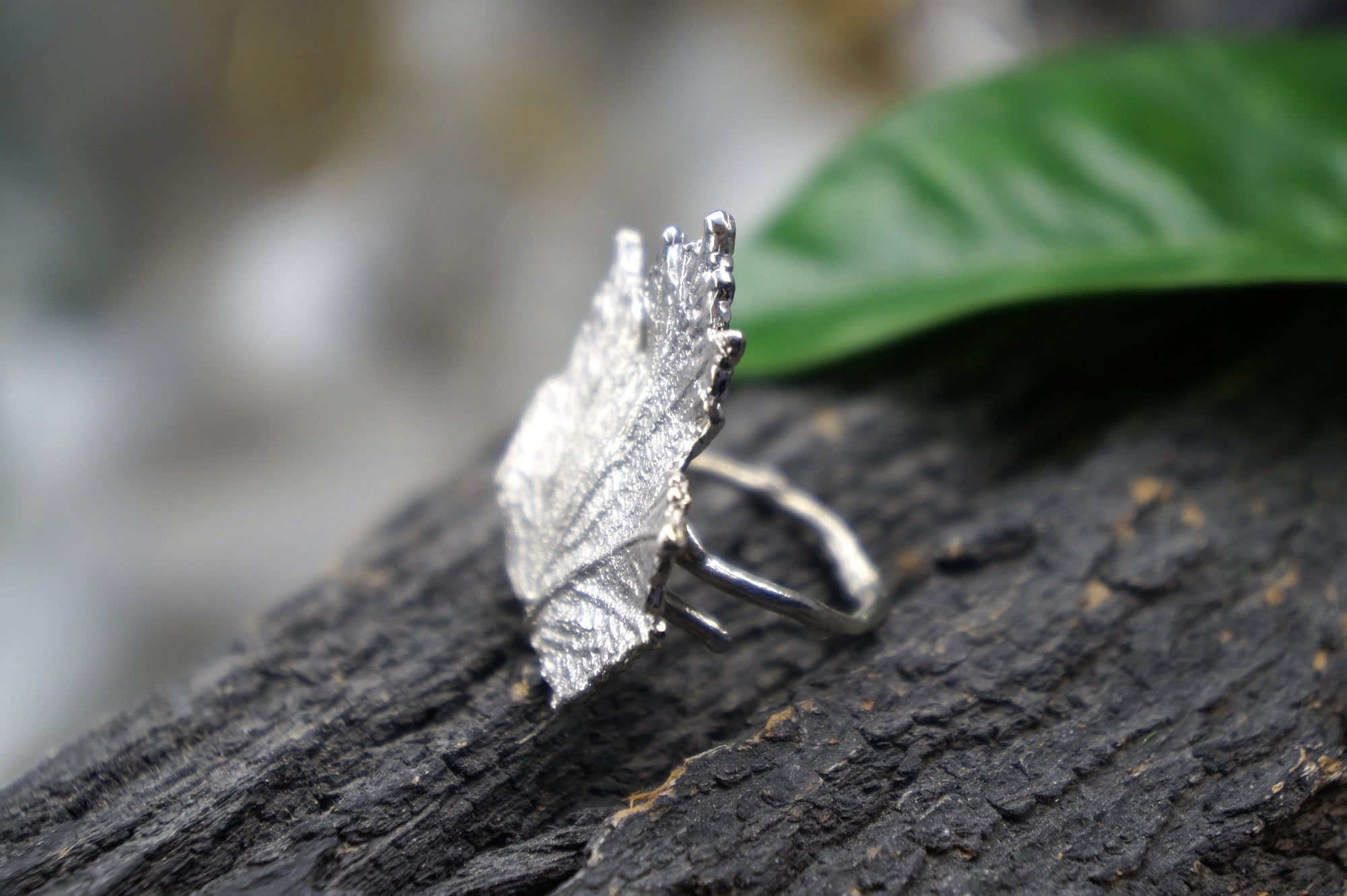 Bourbon Rose Leaf Ring: Handmade Sterling Silver Adjustable-1