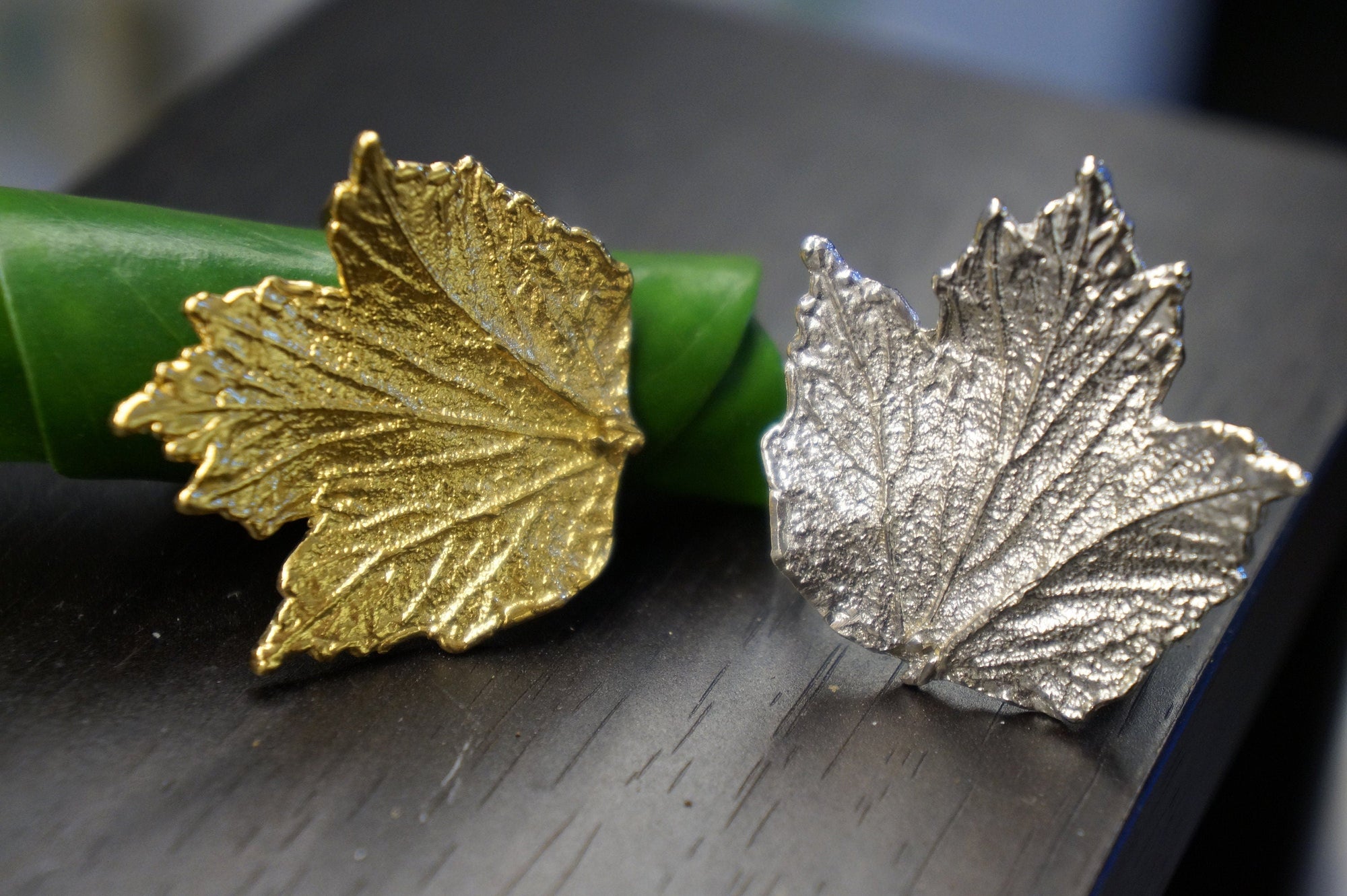 Bourbon Rose Leaf Ring: Handmade Sterling Silver Adjustable-3