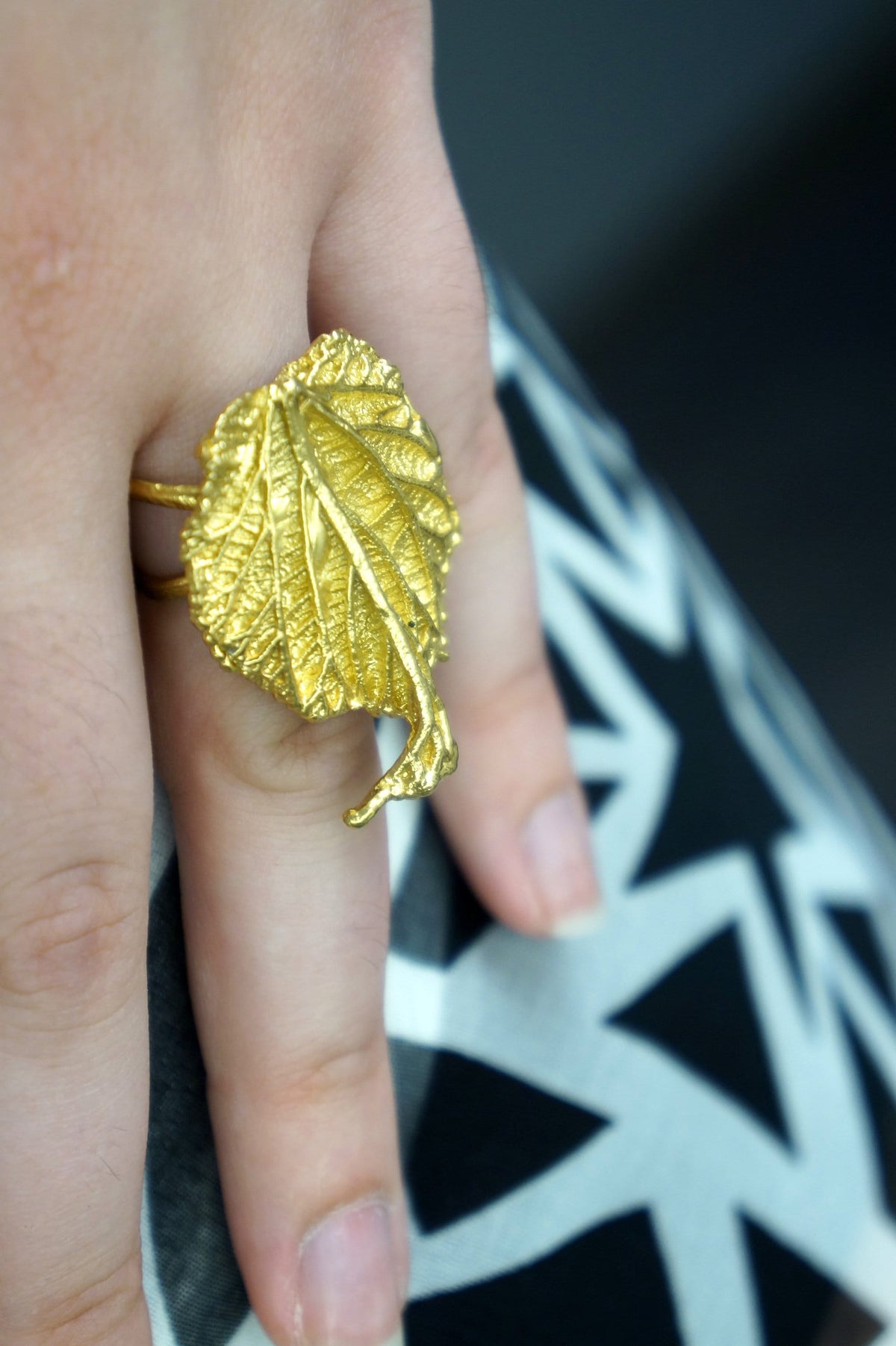 Real Leaf Statement Ring, Handmade Statement Jewelry, Organic Botanical Band, Unique Gift for Nature Lovers, Gold or Sterling Silver 925