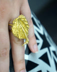 Real Leaf Statement Ring, Handmade Statement Jewelry, Organic Botanical Band, Unique Gift for Nature Lovers, Gold or Sterling Silver 925