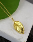 Real Rose Leaf Necklace, 14K Gold Plated Brass Pendant, Handmade Minimalist Jewelry Gift, Birthday Gift for Women, Nature Inspired Boho
