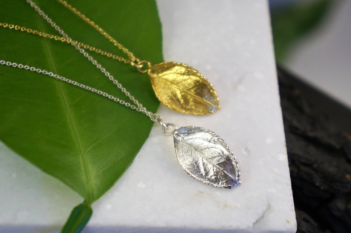 Real Rose Leaf Necklace, 14K Gold Plated Brass Pendant, Handmade Minimalist Jewelry Gift, Birthday Gift for Women, Nature Inspired Boho