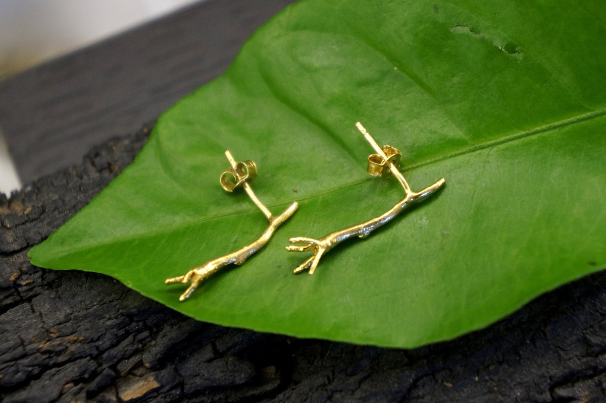 Real Jasmine Twig Stud Earrings, Handmade Minimalist Jewelry, Organic Nature Studs, Gift for Beauty &amp; Sensuality, Gold or Sterling Silver 925