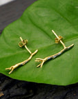 Real Jasmine Twig Stud Earrings, Handmade Minimalist Jewelry, Organic Nature Studs, Gift for Beauty & Sensuality, Gold or Sterling Silver 925