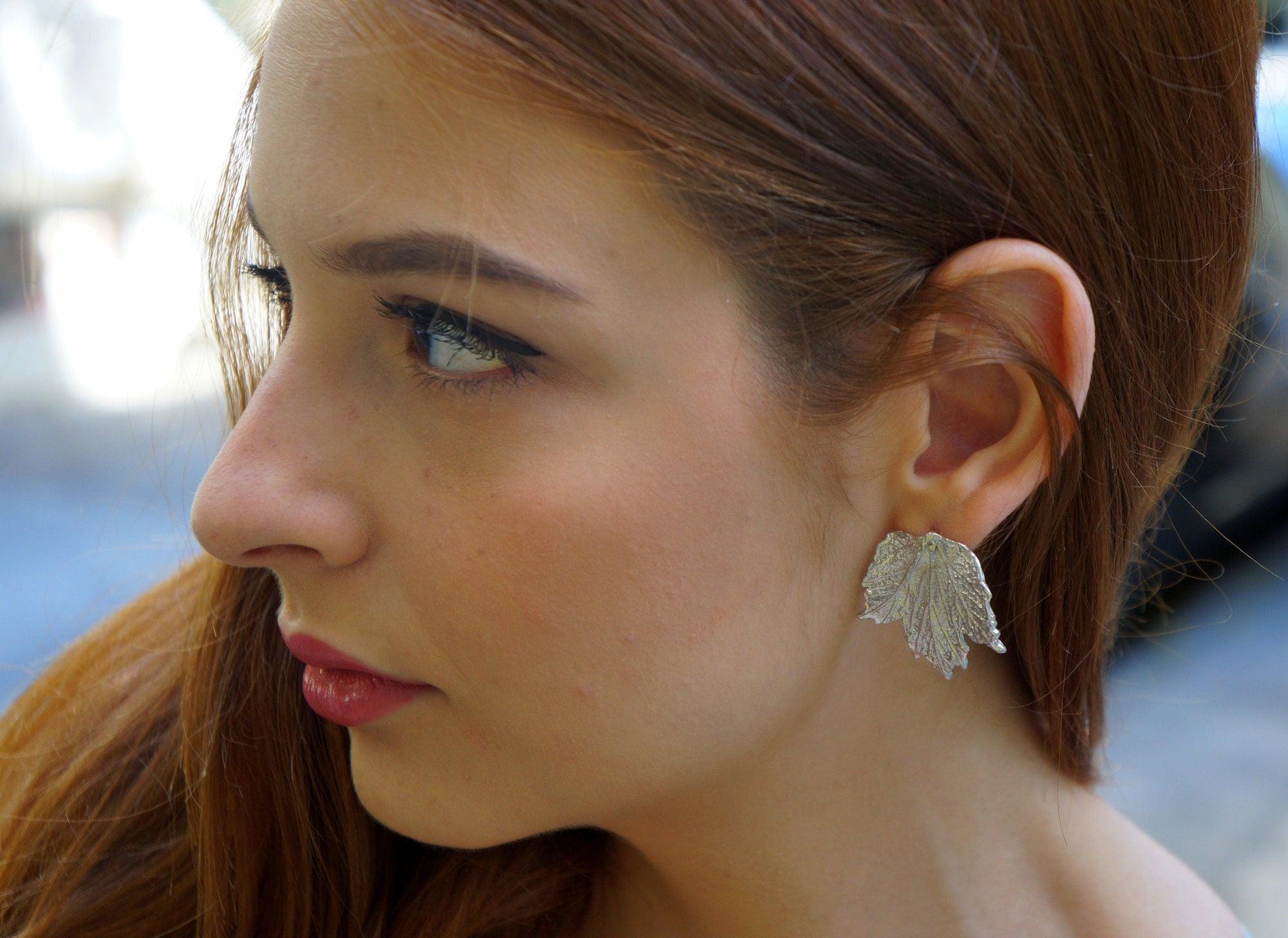 Nature-Inspired Leaf Earrings, Bourbon Rose (Sterling Silver Studs)-1