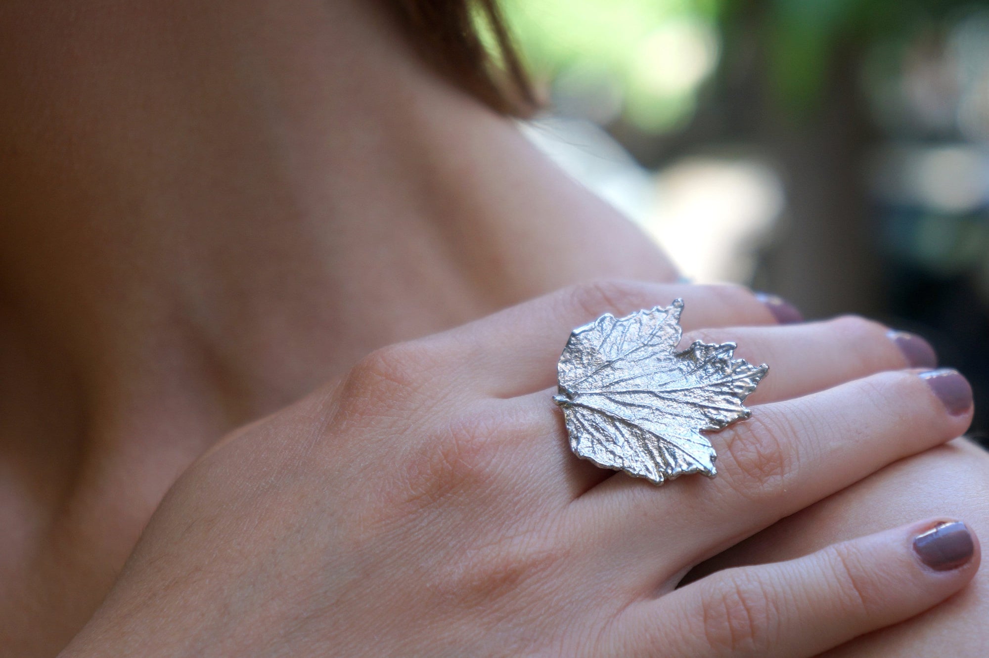 Bourbon Rose Leaf Ring: Handmade Sterling Silver Adjustable-0