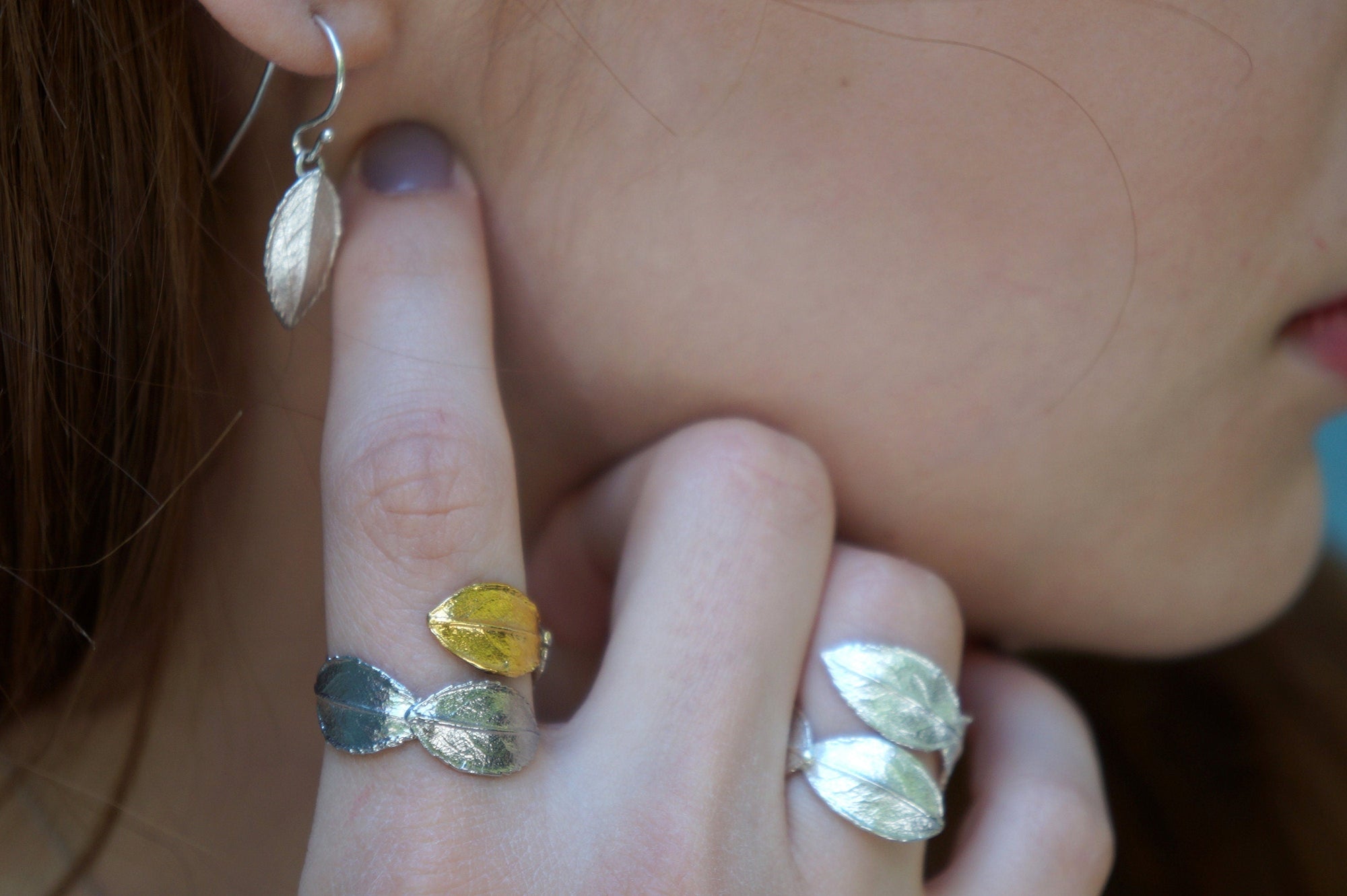Rose Leaf Ring: Handmade Nature Jewelry (Adjustable Silver or Gold)-0
