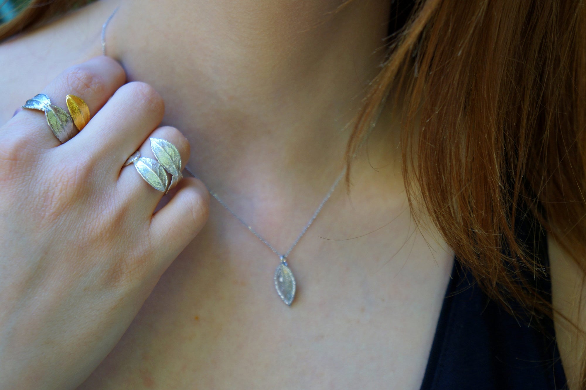 Rose Leaf Ring: Handmade Nature Jewelry (Adjustable Silver or Gold)-2